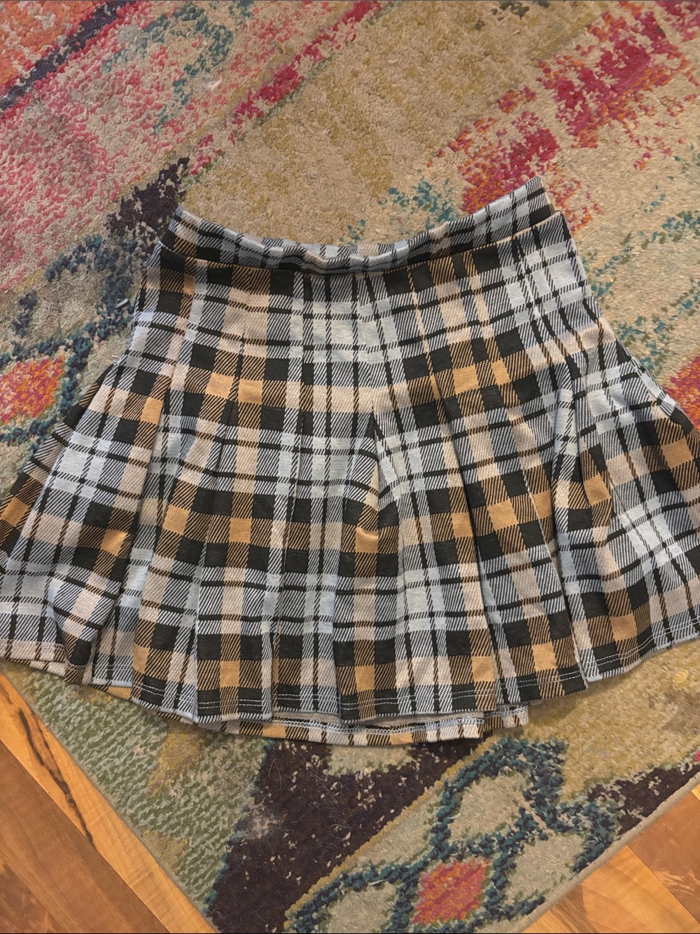 Altar'd State Black, White & Tan Plaid Skater Skirt